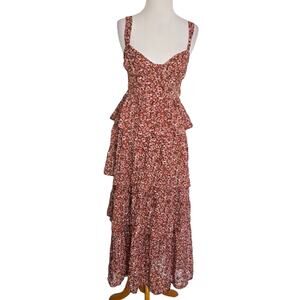 Altar'd State Floral Midi Dress Tiered Ruffle Roxie Cottage Smocked Women XS